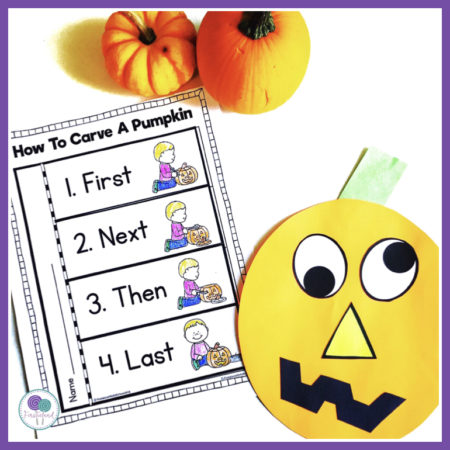 Pumpkin writing activities for first grade. Includes How To Carve A Pumpkin writing template with a pumpkin craft. 