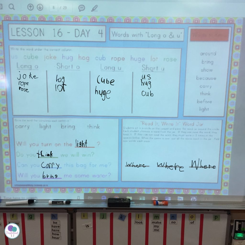 These first grade word work slides are the perfect way to fit all of your skills into one easy, daily lesson. Includes ideas and activities for first grade phonics, spelling, high frequency words and more. 