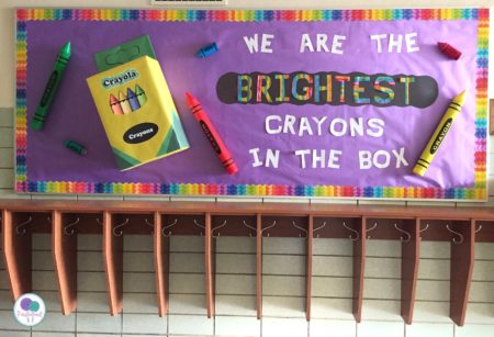 Crayon themed bulletin board