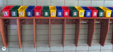 Book boxes for reading in first grade.