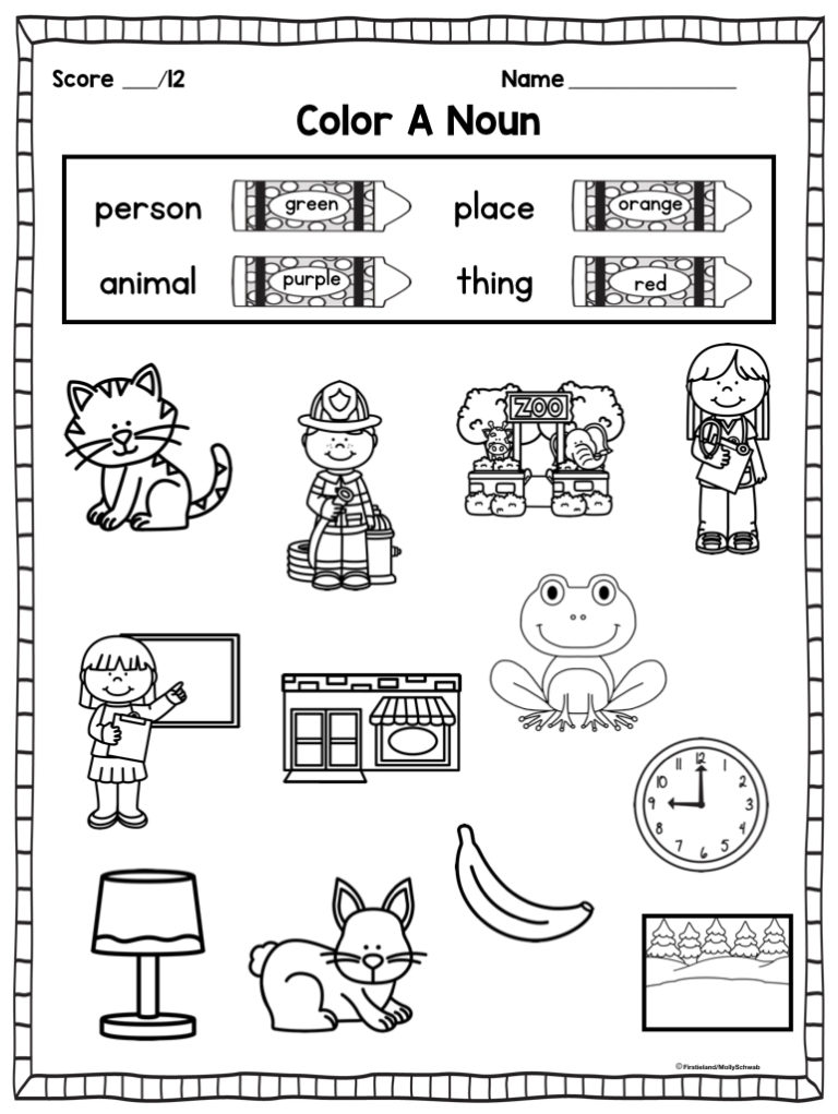 Free Noun Worksheets For Kindergarten