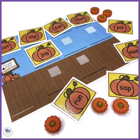 Fall literacy game for ABC order with a pumpkin theme. 