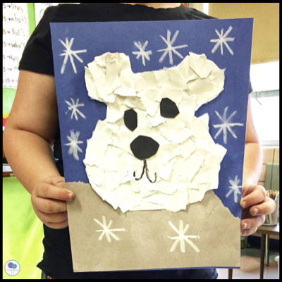 Torn paper polar bear craft for kids