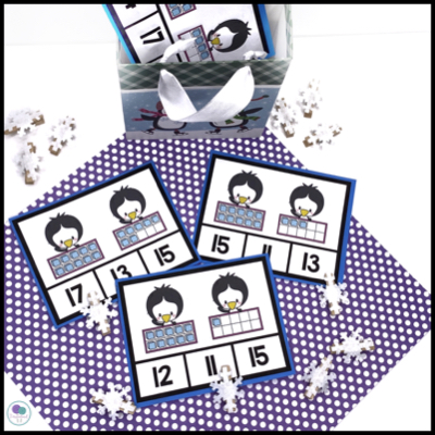 Penguin ten frame clip cards