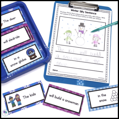 Winter silly sentences writing activity for first grade