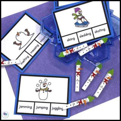 Winter no prep task cards for words with ing endings