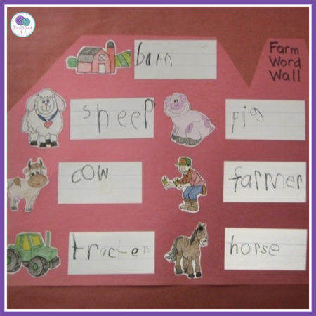 First grade writing prompt - farm word wall. 