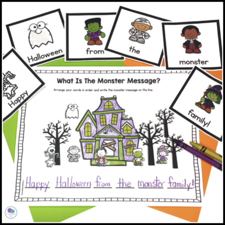 Classroom game for Halloween - write the room activitiy for k-1 students.