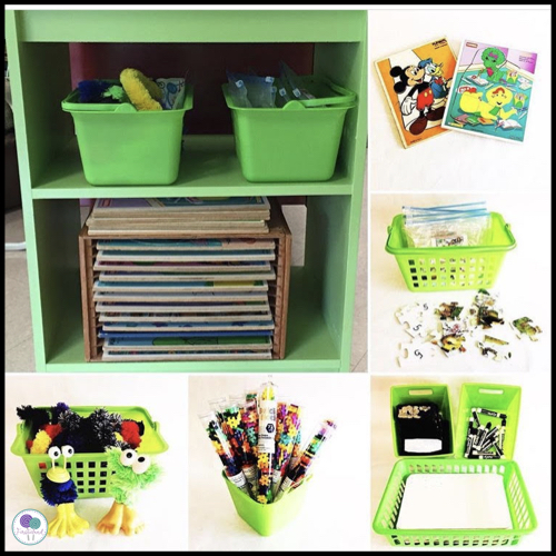 classroom fast finisher shelf with toys and puzzles