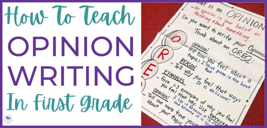 How to teach opinion writing in kindergarten and first grade with topics and examples of opinion writing, prompts, anchor charts, and printable worksheets with writing rubrics.