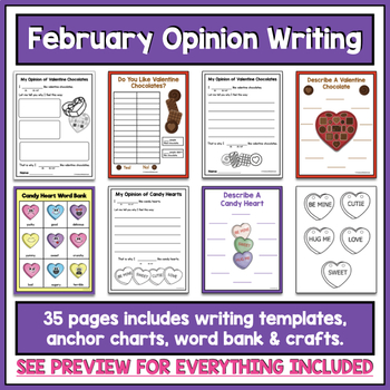 Valentines Day Writing Crafts Conversation Candy Heart Opinion Writing ...