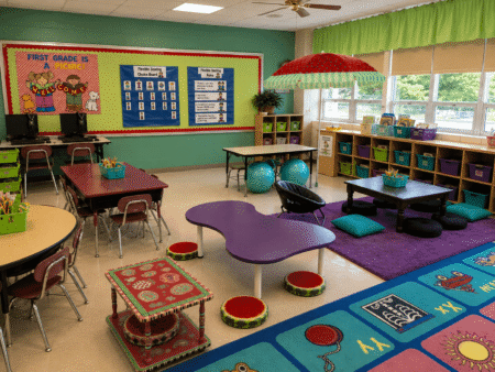 Flexible seating classroom management strategies in first grade