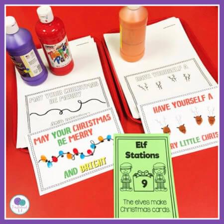 Bring the magic of Christmas to your classroom with these fun elf classroom activities! Your kindergarten or first grade students will love applying to be one of Santa's North Pole elves. Afterward, spend the day at the North Pole with 8 hands on stations where kids will try out different elf jobs! Take a peak at all the fun your kids will have as they bake cookies, feed the reindeer, wrap gifts, make Christmas cards and more! #firstieland #elfactivities #elfontheshelf 