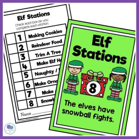 Bring the magic of Christmas to your classroom with these fun elf classroom activities! Your kindergarten or first grade students will love applying to be one of Santa's North Pole elves. Afterward, spend the day at the North Pole with 8 hands on stations where kids will try out different elf jobs! Take a peak at all the fun your kids will have as they bake cookies, feed the reindeer, wrap gifts, make Christmas cards and more! #firstieland #elfactivities #elfontheshelf 