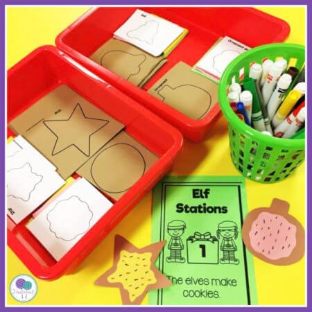 Bring the magic of Christmas to your classroom with these fun elf classroom activities! Your kindergarten or first grade students will love applying to be one of Santa's North Pole elves. Afterward, spend the day at the North Pole with 8 hands on stations where kids will try out different elf jobs! Take a peak at all the fun your kids will have as they bake cookies, feed the reindeer, wrap gifts, make Christmas cards and more! #firstieland #elfactivities #elfontheshelf