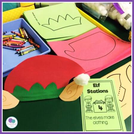 Bring the magic of Christmas to your classroom with these fun elf classroom activities! Your kindergarten or first grade students will love applying to be one of Santa's North Pole elves. Afterward, spend the day at the North Pole with 8 hands on stations where kids will try out different elf jobs! Take a peak at all the fun your kids will have as they bake cookies, feed the reindeer, wrap gifts, make Christmas cards and more! #firstieland #elfactivities #elfontheshelf